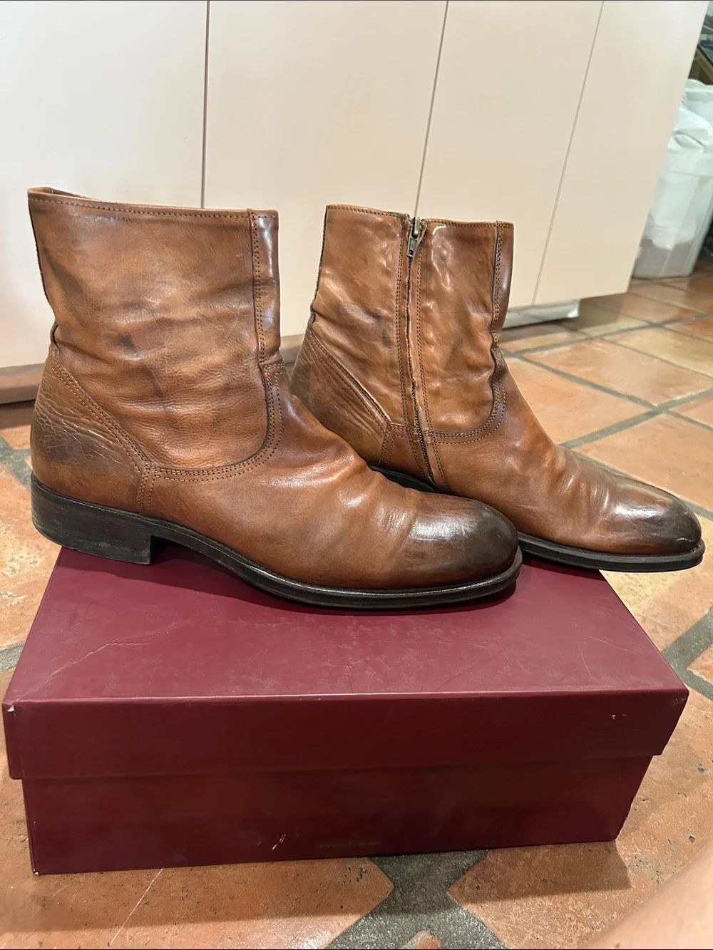 To Boot New York Men's Brown Leather Zip Ankle Boots